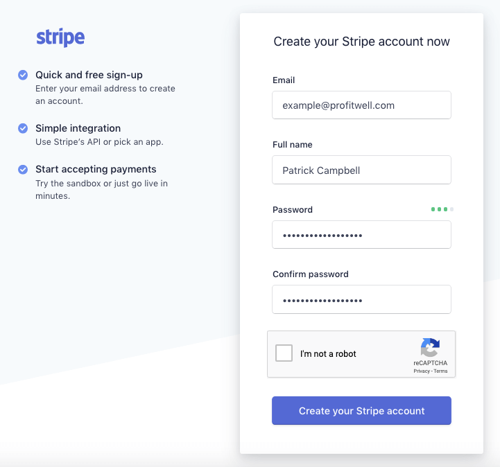 setting up stripe account